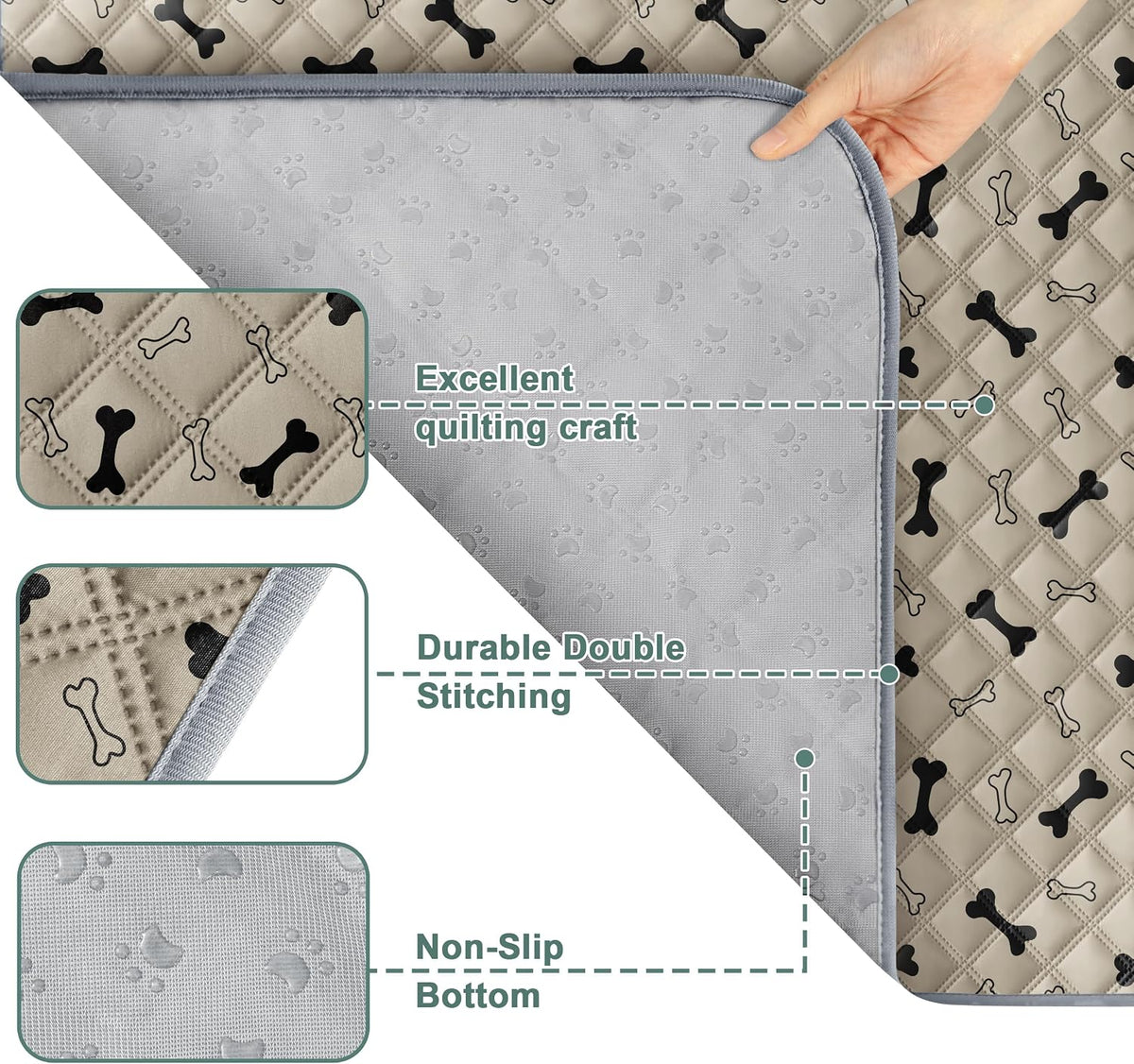 Eterish Washable Pee Pads for Dogs Extra Large 36'' x 48'' 2 Pack | Reusable Absorbent Pet Puppy Dog Training Pads Non-Slip, Waterproof Whelping Potty Pads for Dogs Leak-Proof