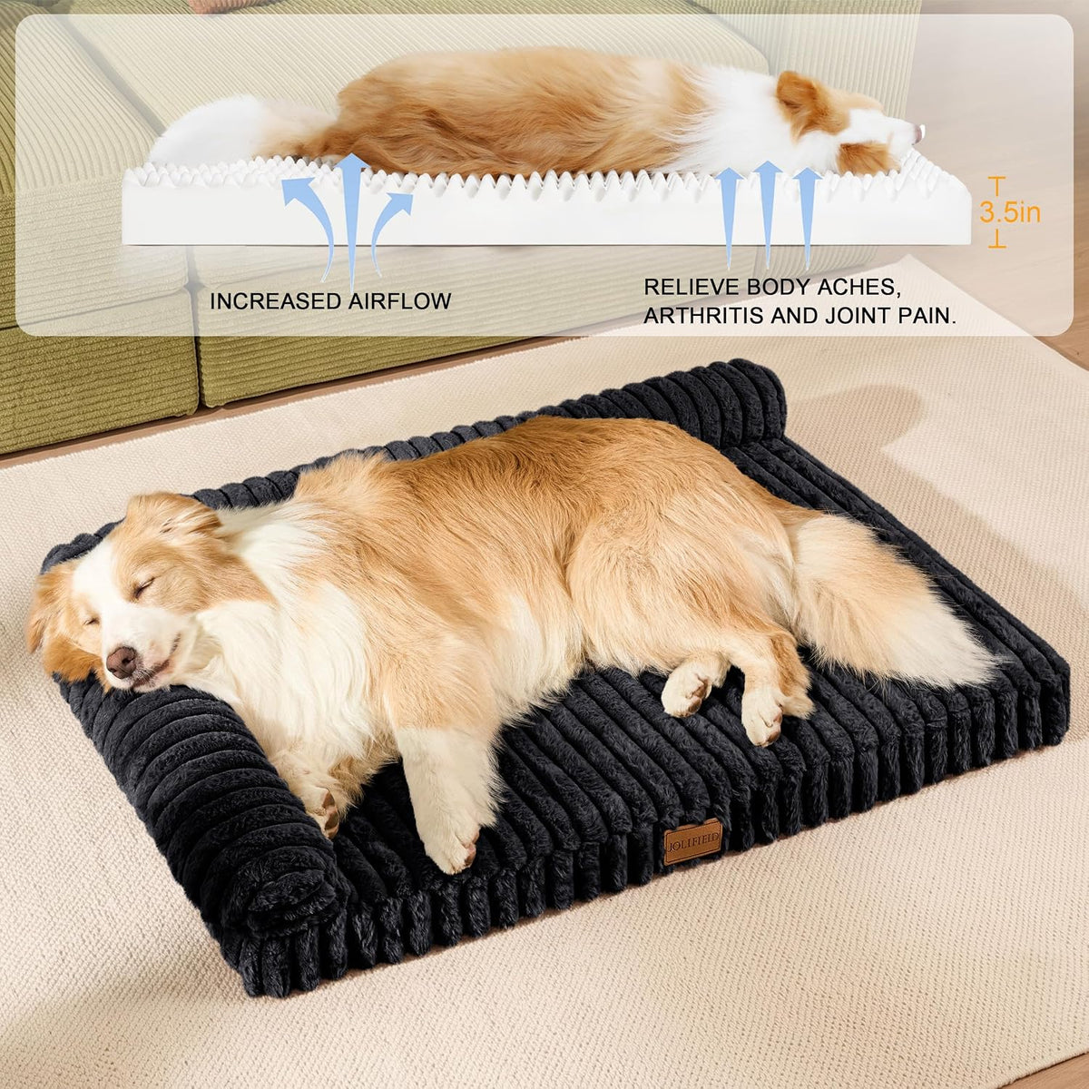 Orthopedic Large Dog Bed Furry Pet Bed, Washable Cover 36''X24''