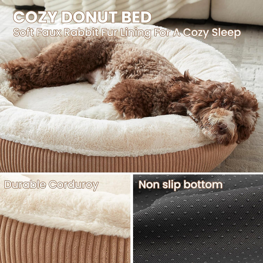 42 inches Calming Donut Dog Bed for Large Plus Dogs,Brown