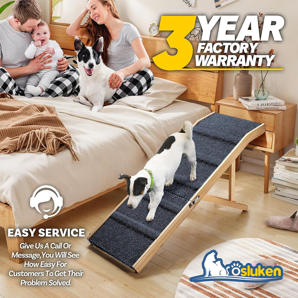 Dog Ramp for Couch, 49" Long Foldable Pet Ramp for Small Large Dogs, Dog Ramps for Bed, High Traction with Platform 6 Adjustable Heights 18" to 21.5" Up to 220LBS, Wood