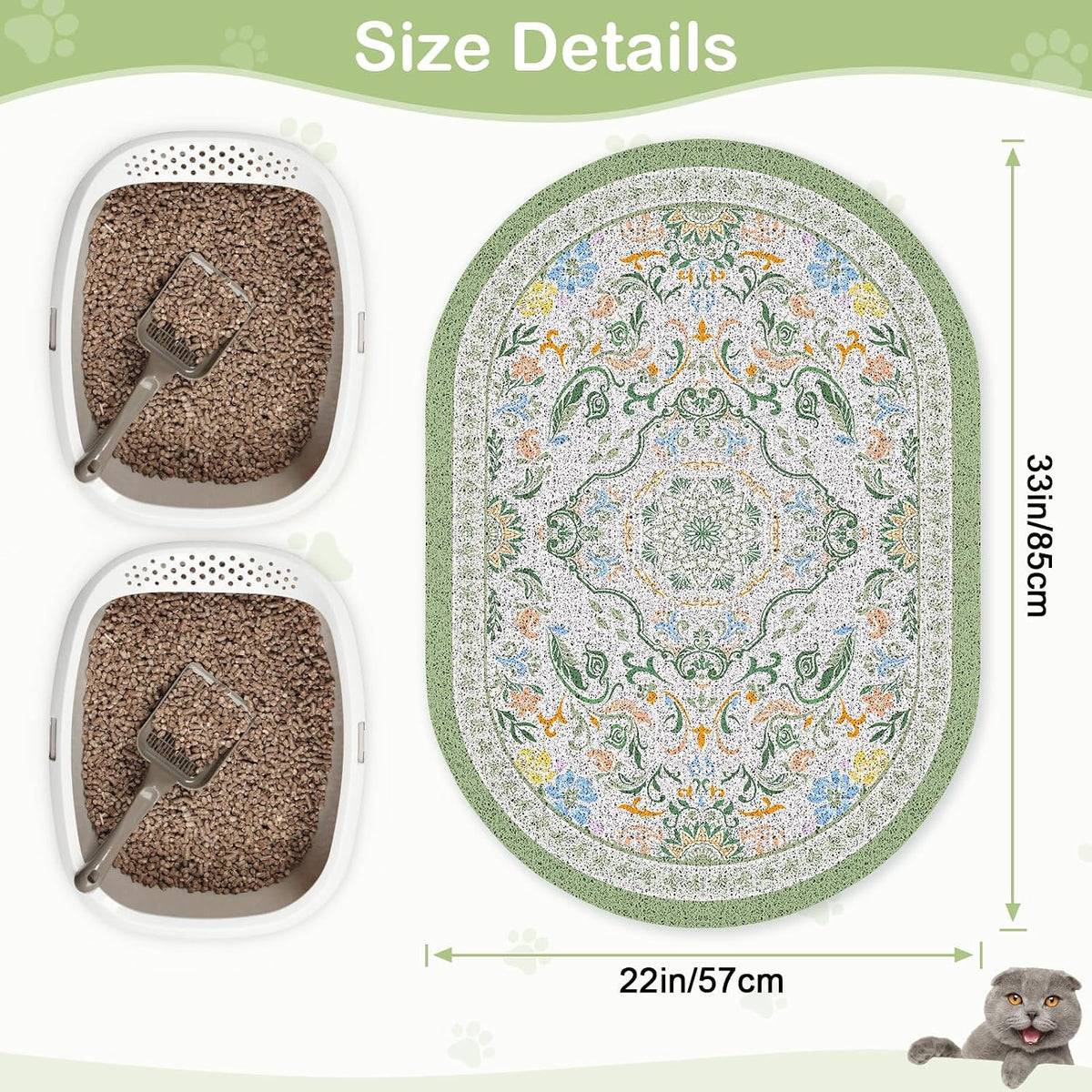 Bienbee Cat Litter Mat, 33" x 22" Dense Trapping Mesh for Litter Boxes | Litter Box Mat with PVC Mesh, Waterproof &Urineproof, Non-Slip Grip, Soft On Kitty Paws and Easy to Clean to Protect Floor