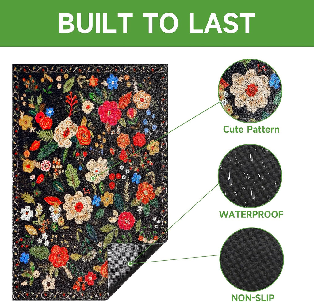 Cat Litter Mat, 24" x 16" Litter Box mat, Traps 100% Litter, Non-Slip Kitty Litter Trapping mats, Small Cute Litter mat, Easy Clean for Scatter Control, Bohe cat Food mat, Urine Waterproof | Traps 100% Litter, Cute litter mat for litter box, Soft on Ki...
