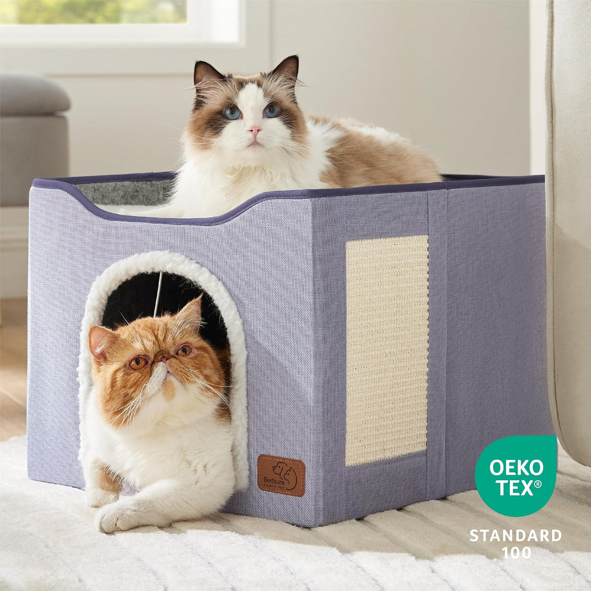 Bedsure Cat House Bed for Indoor Cats with Fluffy Ball and Scratch Pad