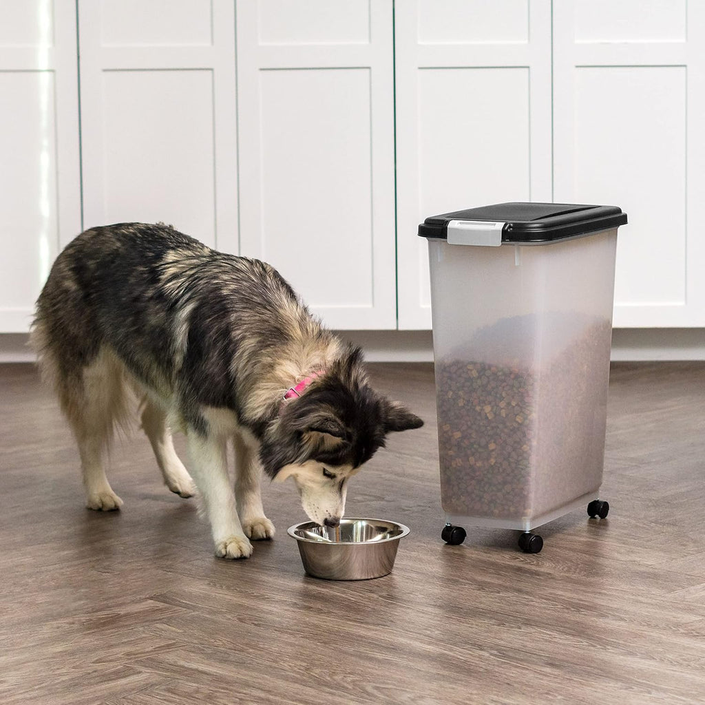 IRIS USA Dog Food Storage Container, Up to 38 lbs, Black, Made in USA | Wheels for Mobility, Airtight Seal, BPA-Free, Best for Bird Seed, Cat food, Cat Litter, Chicken Feed, Pellets 