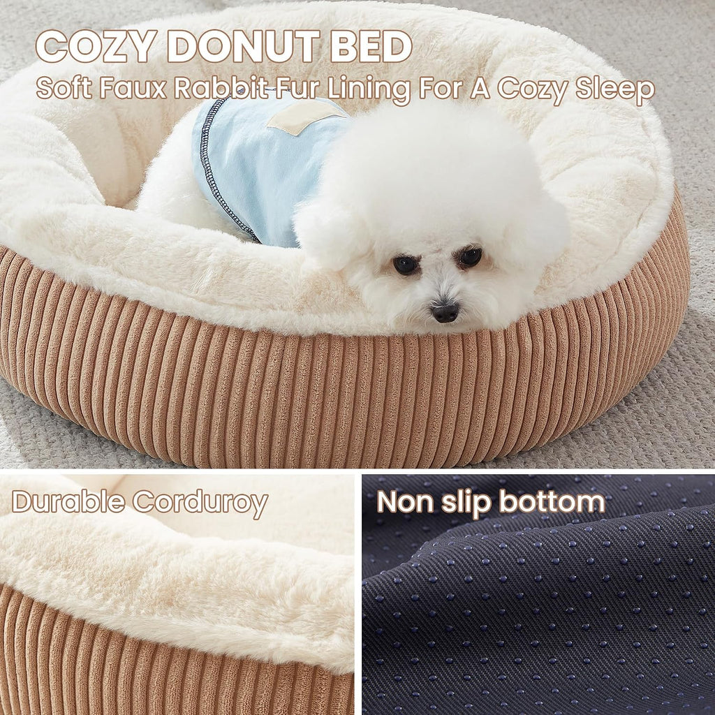 23 inches Calming Donut Dog Bed for Small Dogs,Brown