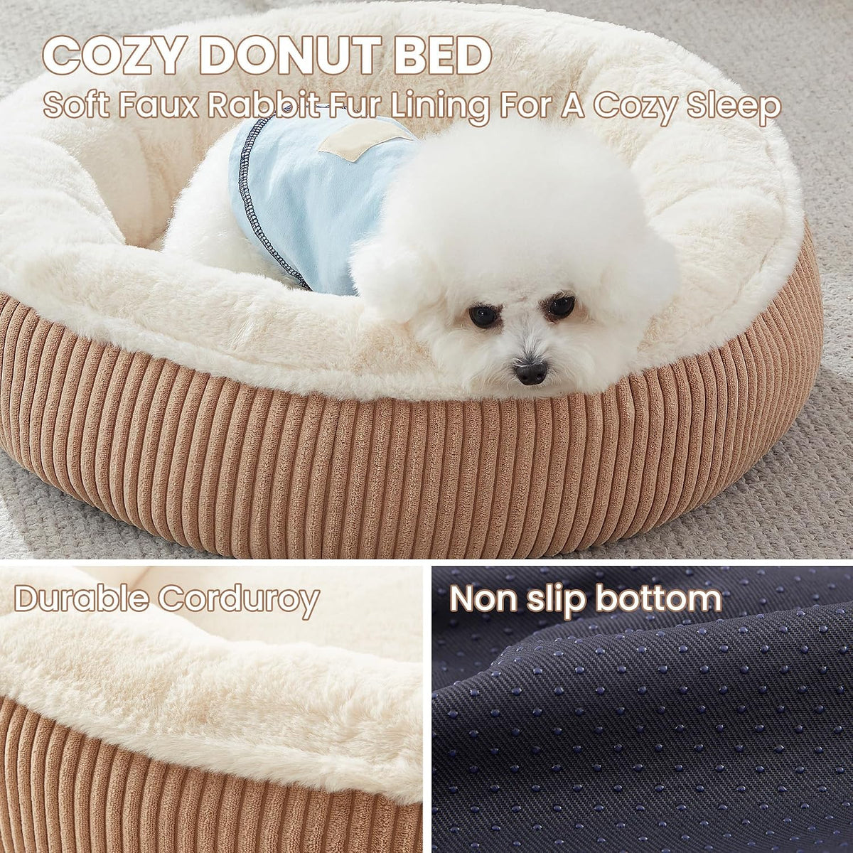 23 inches Calming Donut Dog Bed for Small Dogs,Brown
