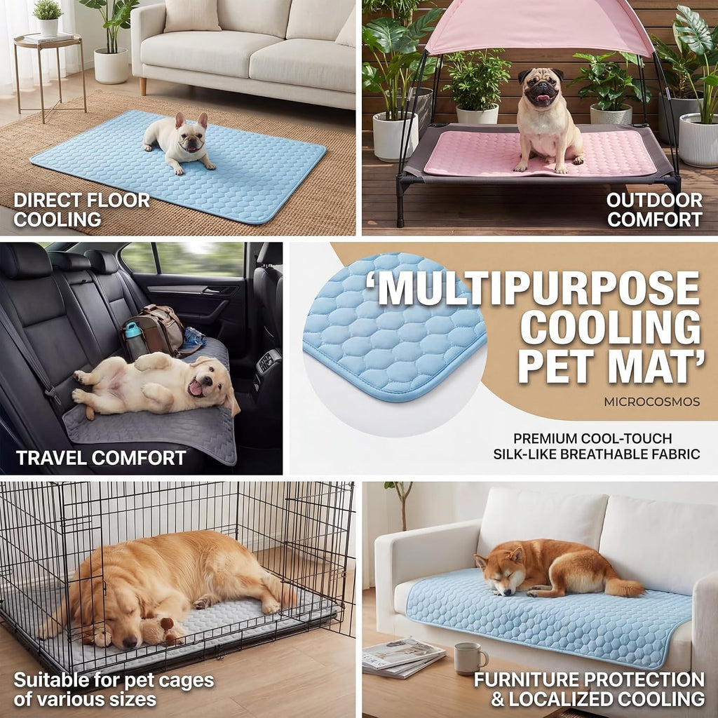 MICROCOSMOS Summer Cooling Mat & Sleeping Pad- Water Absorption Top, Materials Safe, Easy Carry, EZ Clean. Keep Cooling for Pets, Kids and Adults.(Blue White, 40" x28")