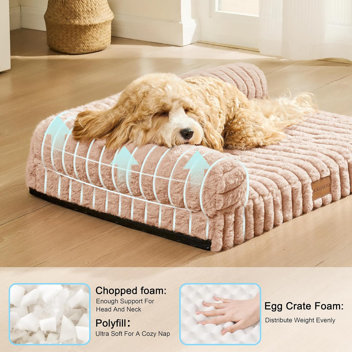 Orthopedic Large Dog Bed Furry Pet Bed, Washable Cover 42''X28''