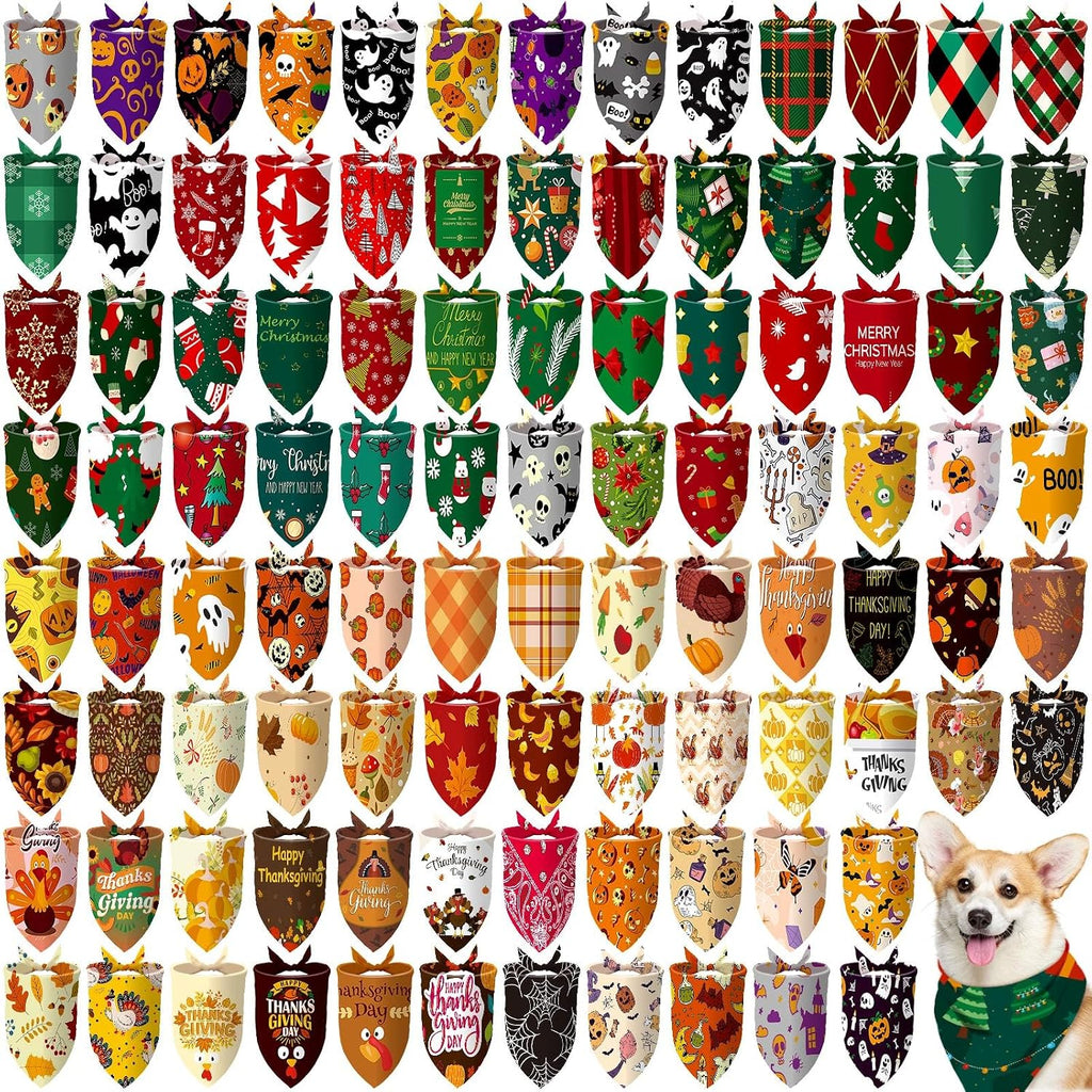 Huhumy 100 Pcs Fall Halloween Dog Bandanas Bulk Seasonal XL Dog Bandanas