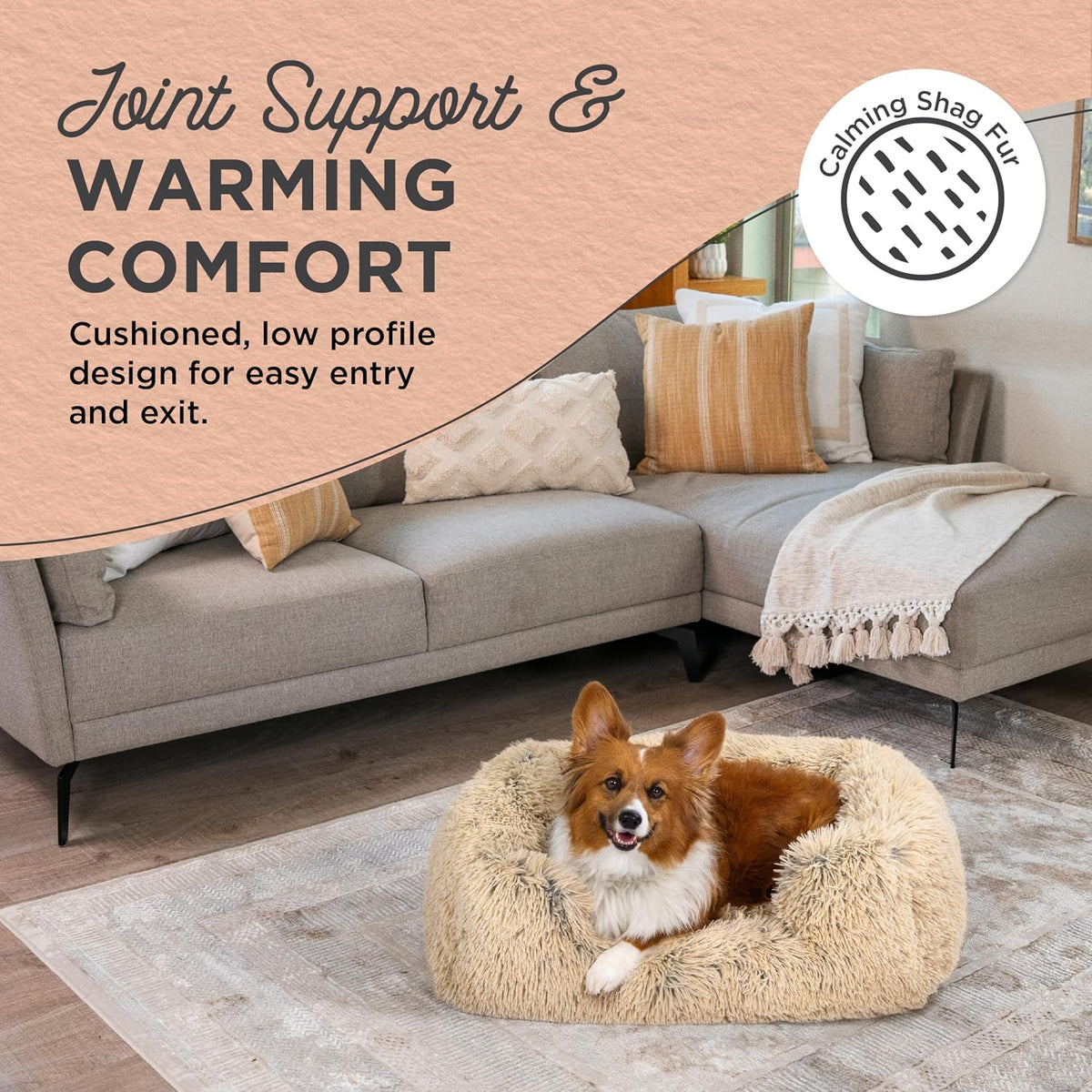 Best Friends by Sheri Lounge Shag Dog Bed, Faux Fur, Taupe, 30" x 20"