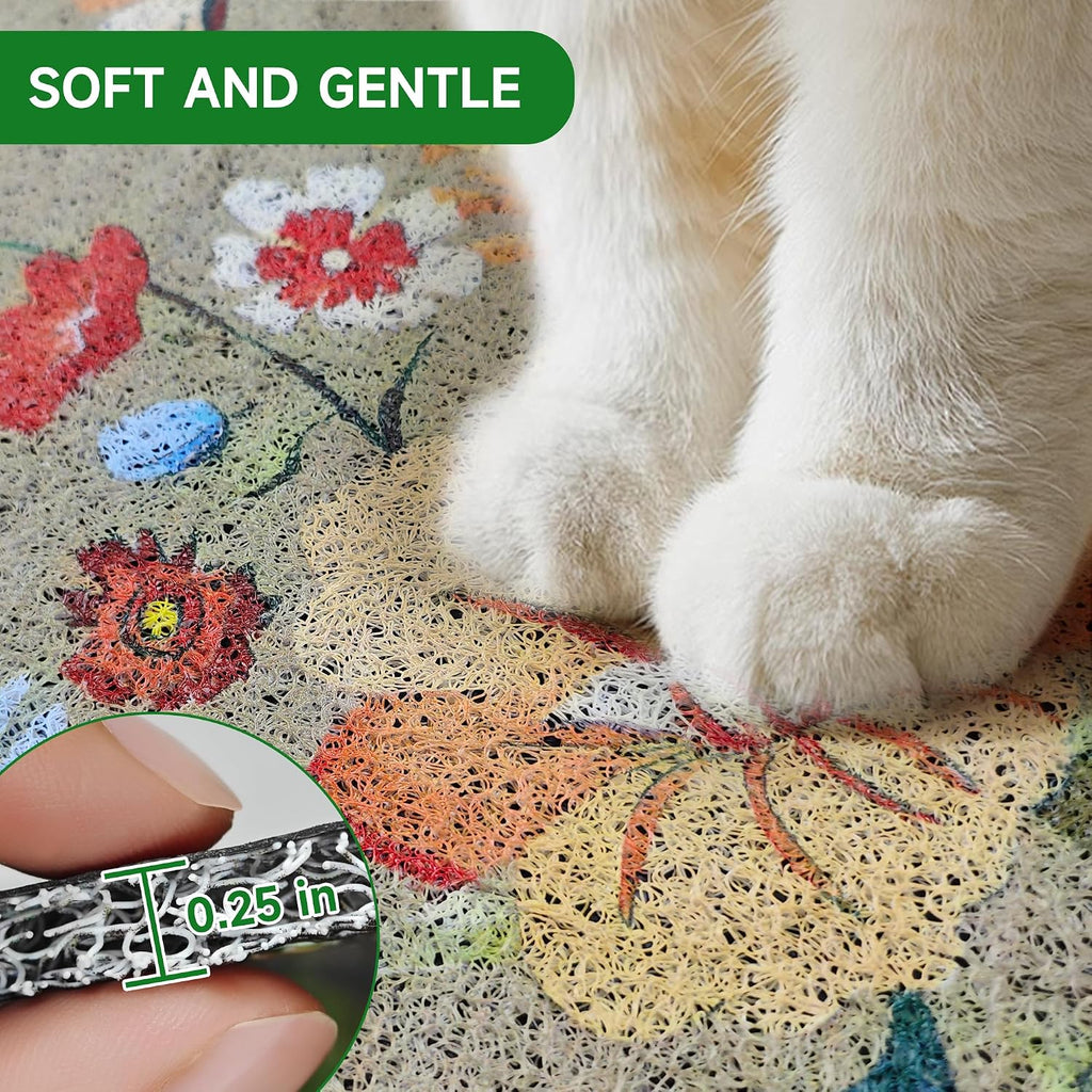 Cat Litter Mat,35"x23" Large Cute Litter Box Mat,Traps 100% Litter