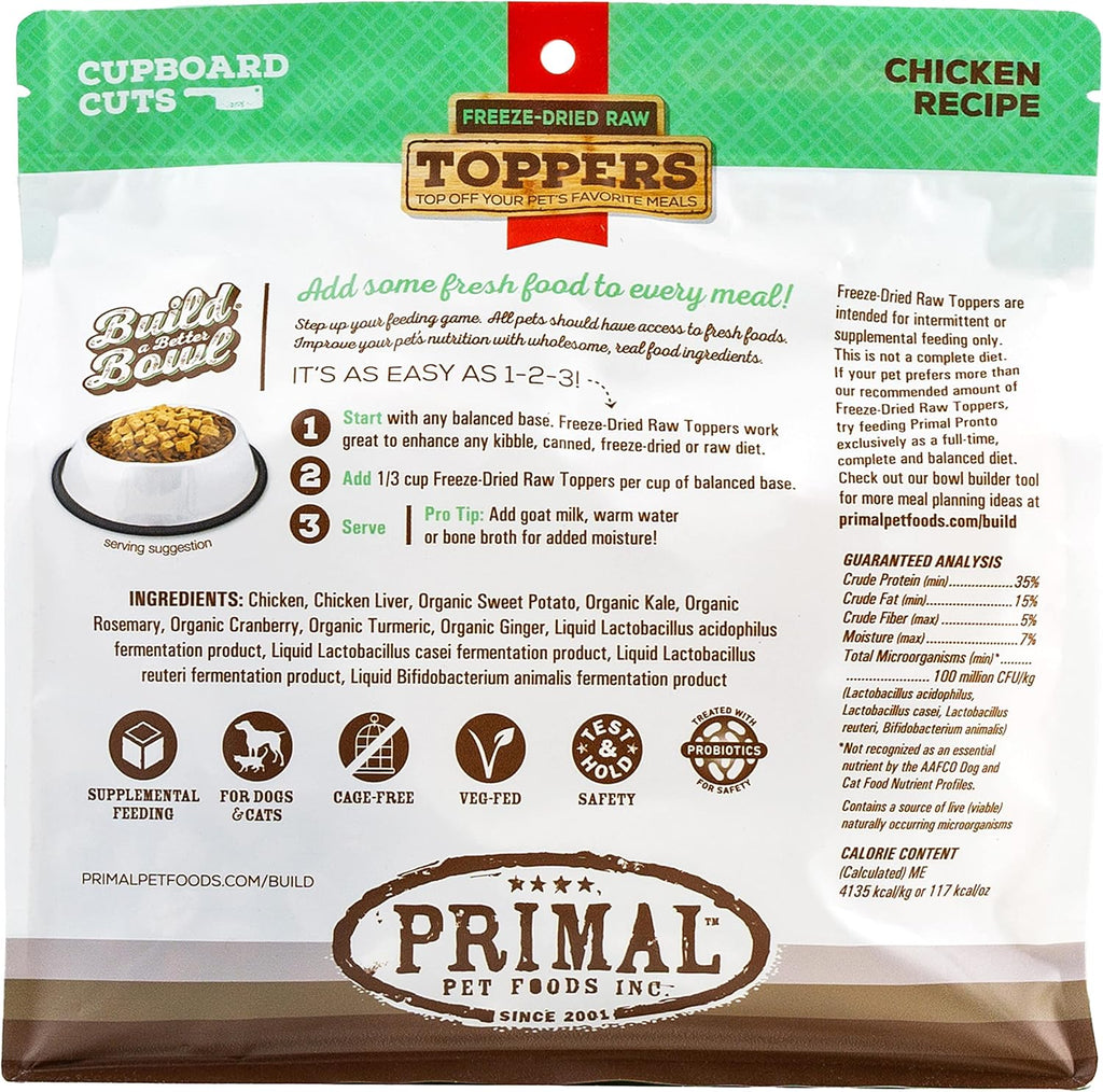 Primal Dog & Cat Food Toppers, Cupboard Cuts, Chicken, 18 oz