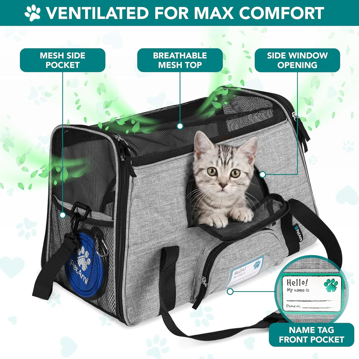 PetAmi Airline Approved Pet Carrier for Cats Small Dogs, Large Heather Gray