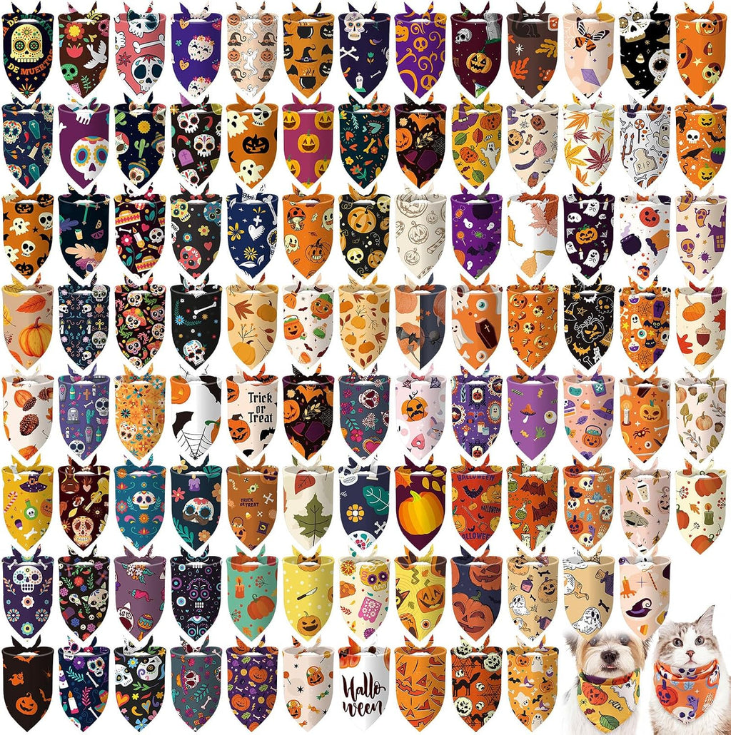 Huhumy 150 Pcs Halloween Dog Bandanas Bulk Bandanas for Medium Large Dogs