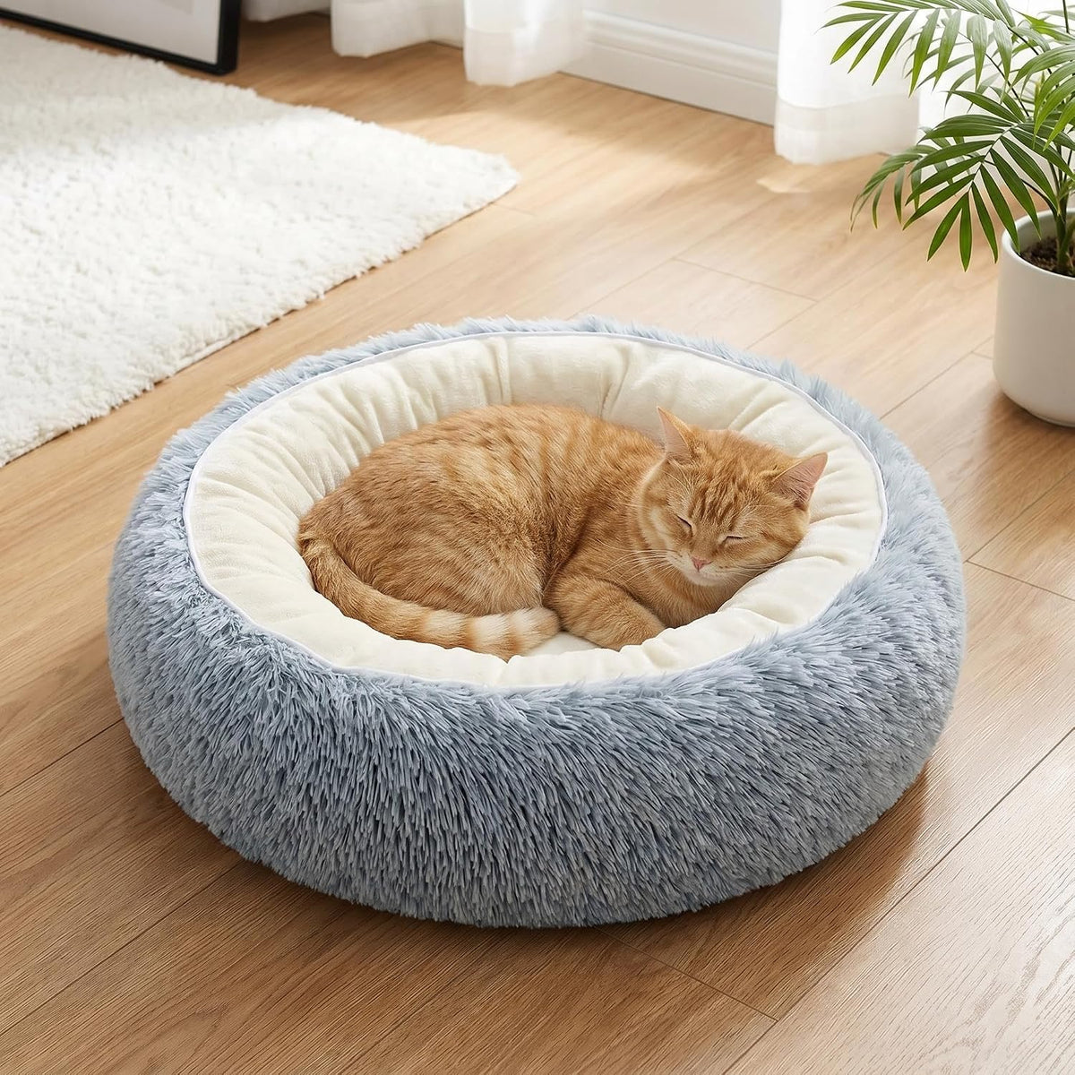 Calming Donut Pet Bed, Grey 19.7in for Cats Small Medium Dogs