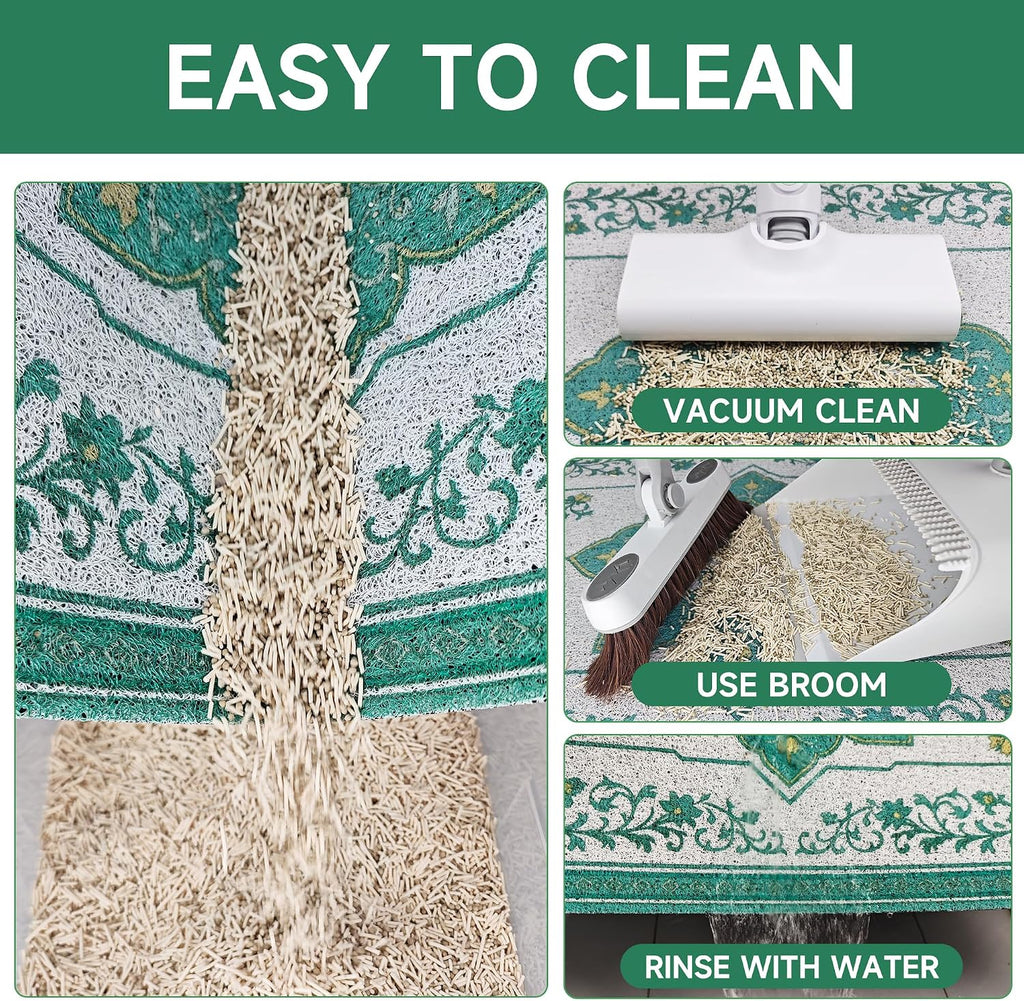 Cat Litter Mat, 24" x 16" Litter Box mat, Traps 100% Litter, Non-Slip Kitty Litter Trapping mats, Small Cute Litter mat, Easy Clean for Scatter Control, Bohe cat Food mat, Urine Waterproof | Traps 100% Litter, Cute litter mat for litter box, Soft on Ki...