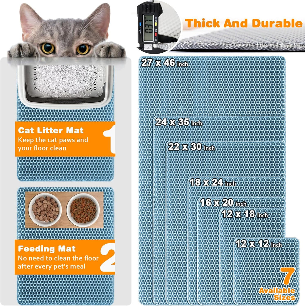 Cat Litter Mat 27"x46",Double Layer EVA litterbox Mat, Blue