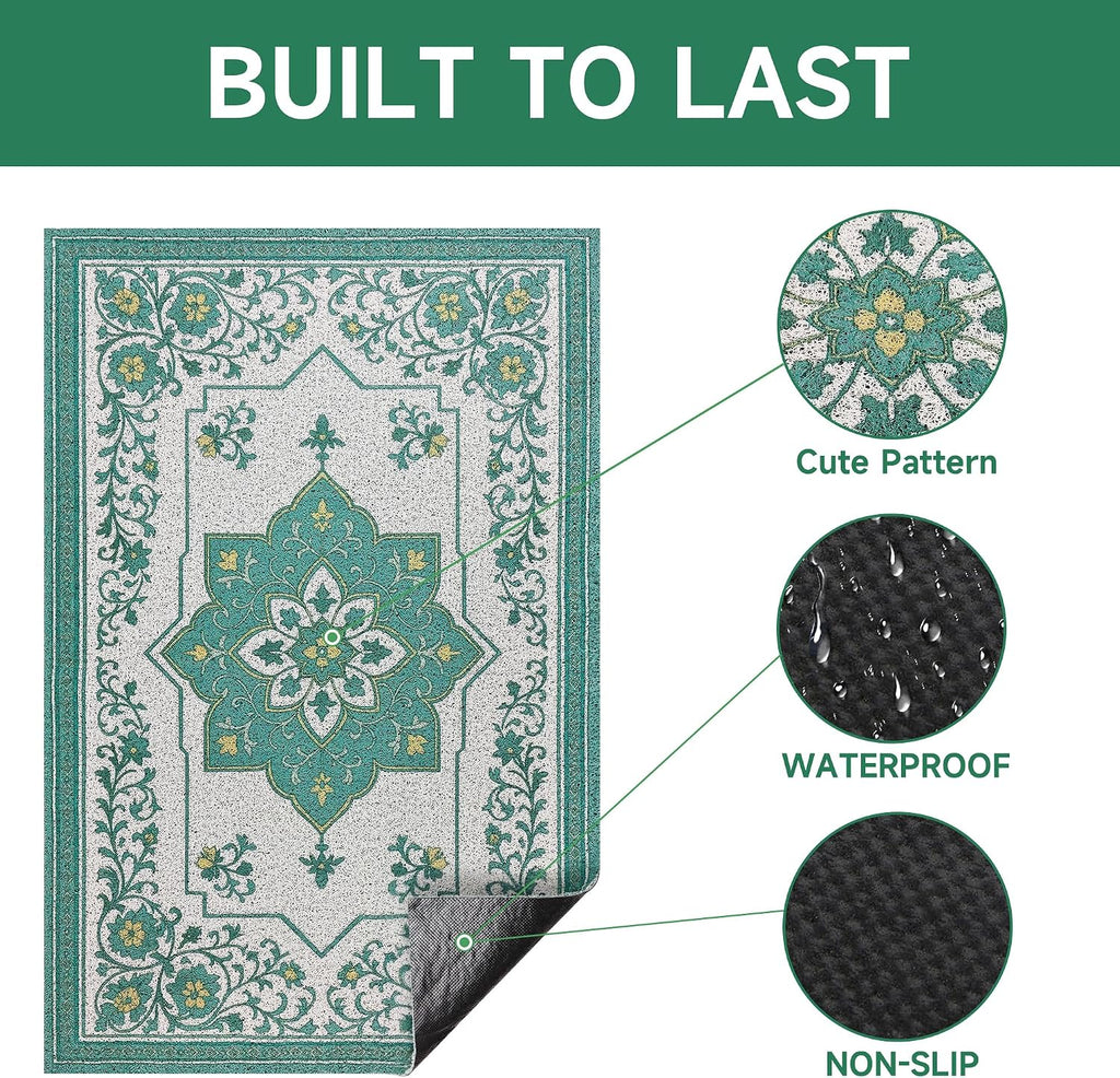 Cat Litter Mat, 24" x 16" Litter Box mat, Traps 100% Litter, Non-Slip Kitty Litter Trapping mats, Small Cute Litter mat, Easy Clean for Scatter Control, Bohe cat Food mat, Urine Waterproof | Traps 100% Litter, Cute litter mat for litter box, Soft on Ki...