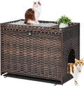 Cat Litter Box Enclosure with Door, Hidden Cat Washroom Furniture | Handwoven PP Wicker; Soft Litter Mat Included; Spacious Interior; Furniture-Style Design; Indoor Home Décor