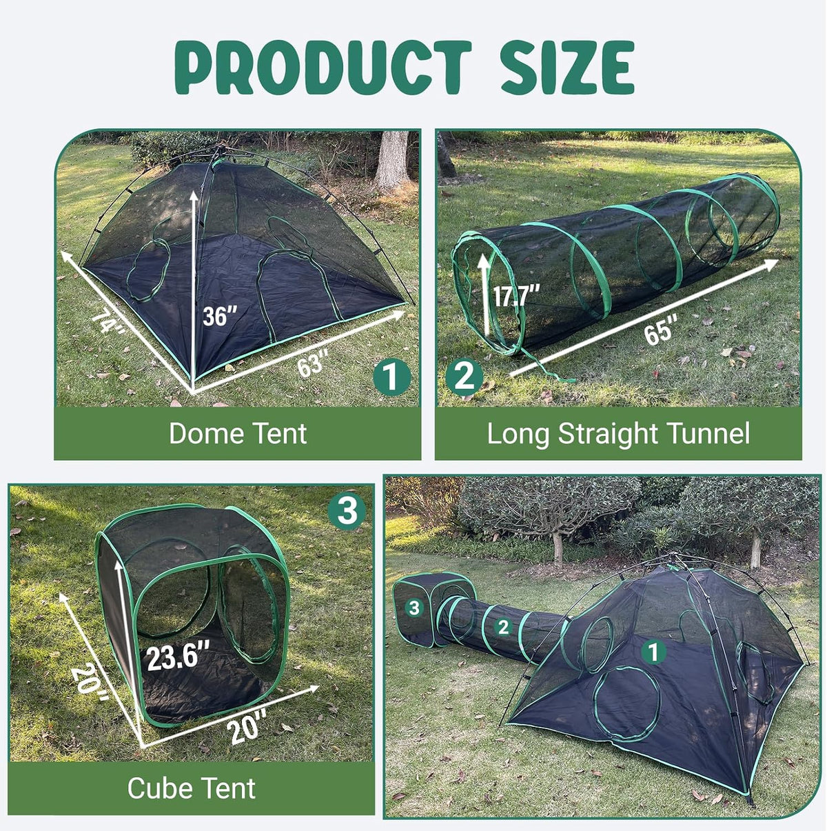 Pawtenda 3-in-1 Cat Tent & Enclosure Outdoor, Foldable Playpen with Tunnels