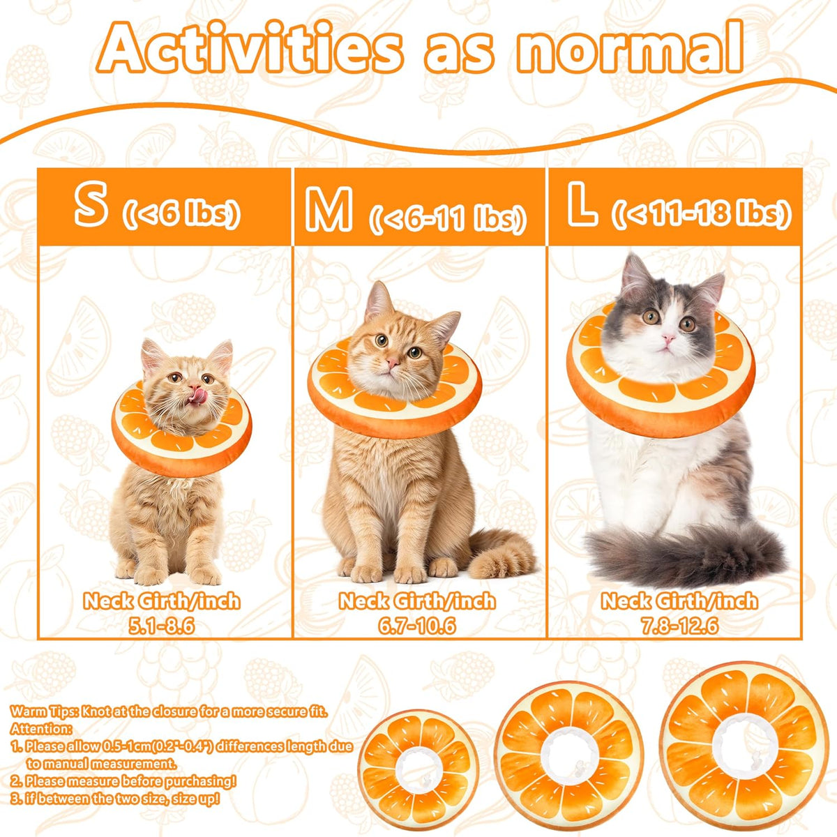 Cat Cone Collar Soft, Adjustable Cat Recovery Cone (Orange, L)