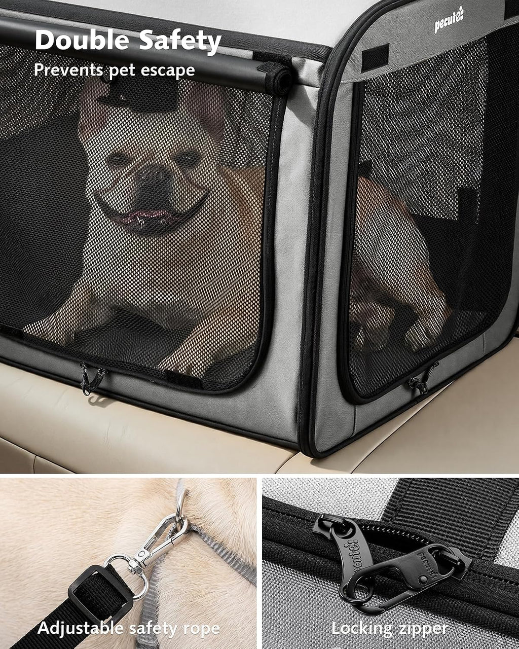 Dog Car Carrier Light Weight 24×17.7×20.5in, Foldable Dog Carrier, Gray