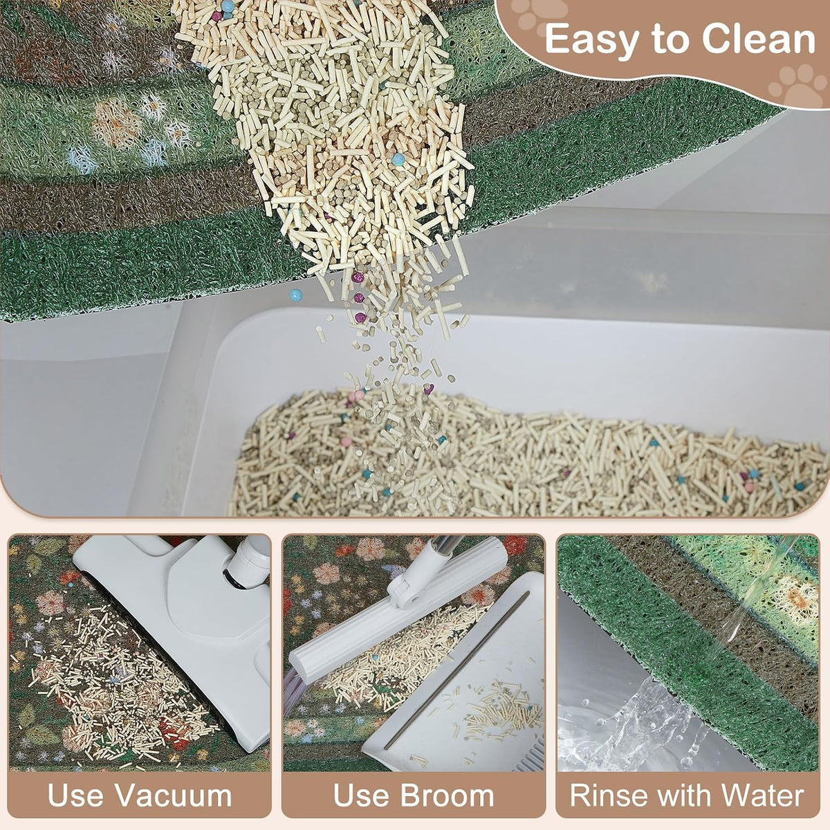 Bienbee Cat Litter Mat, 33" x 22" Dense Trapping Mesh for Litter Boxes | Litter Box Mat with PVC Mesh, Waterproof &Urineproof, Non-Slip Grip, Soft On Kitty Paws and Easy to Clean to Protect Floor