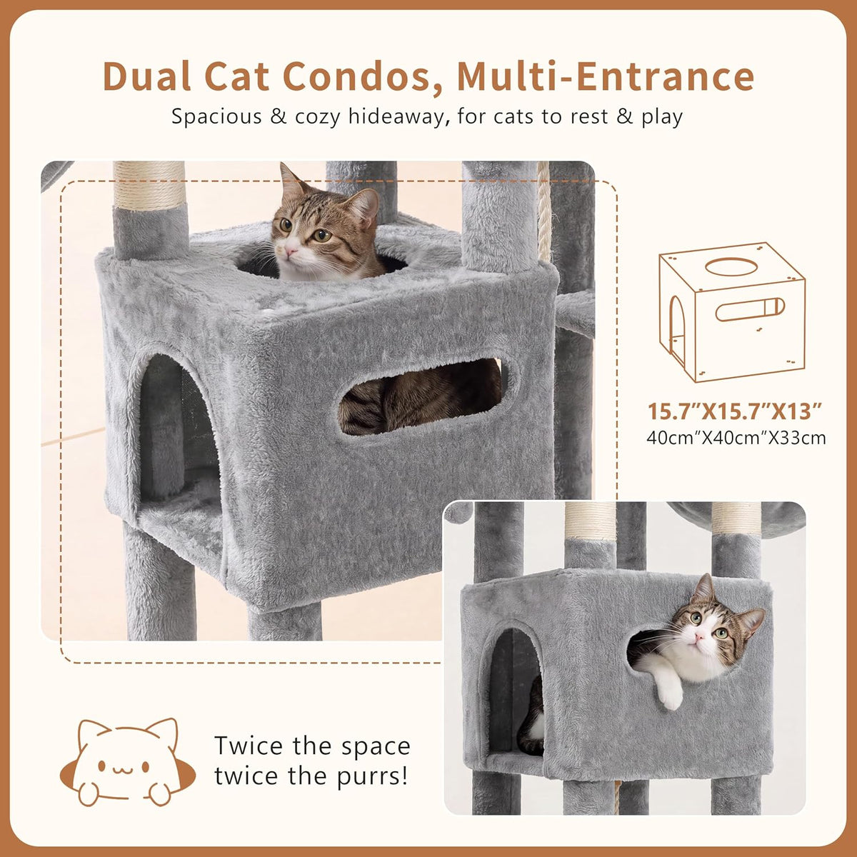 Heybly Cat Tree, 74.8-Inch Spacious & Tall Cat Tower for Large Cats HCT062W