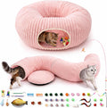 Cat Tunnel Bed with 40 Pcs Interactive Cat Toys, Pink
