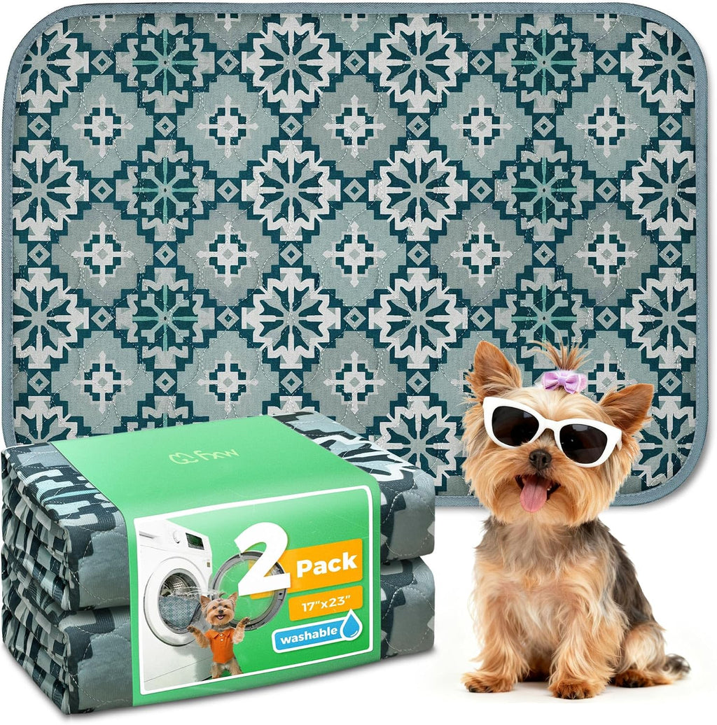 FXW Washable Pee Pads for Dogs, Super Absorbent, 17" x 23", 2 Packs | Machine washable, Non-slip backing