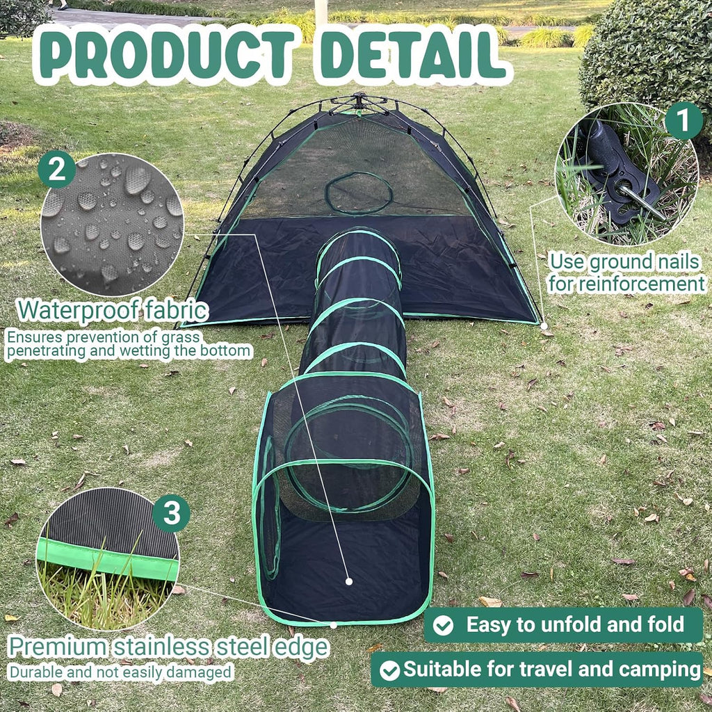 Pawtenda 3-in-1 Cat Tent & Enclosure Outdoor, Foldable Playpen with Tunnels