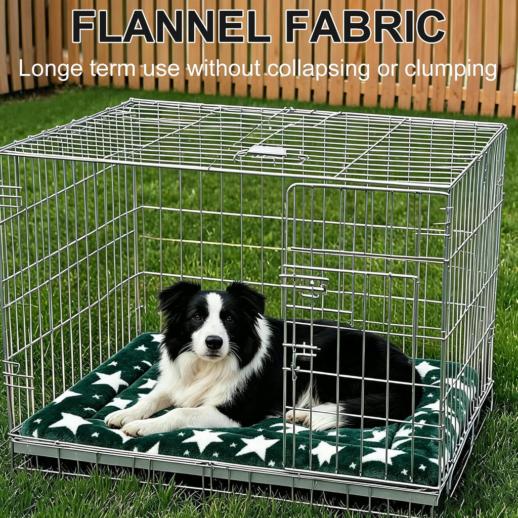 Dog Bed Mat, Reversible Crate Pad & Cute Dog Bed - Machine Washable Kennel Mat with Ultra Soft (Big&Small Stars Green, 30" L*20" W*1.5" Th)