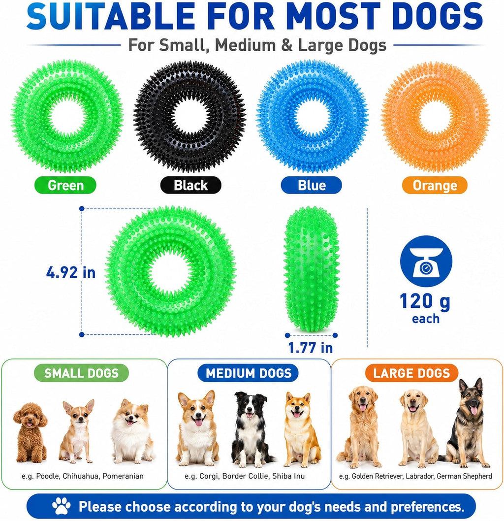 Dog Chew Toys for Aggressive Chewers, Squeaky Floating Donut Rings, 4 Pack