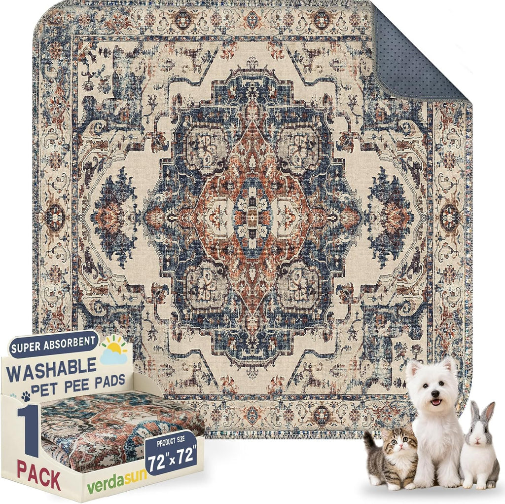Washable Pee Pads for Dogs, Reusable Puppy Potty Training Pads, Ultra-Absorbent Thick Waterproof Leak-Proof Non-Slip Pads & Mat for Crate, Playpen, Floor, Whelping & Housebreaking , 1 Pack 72"x72"