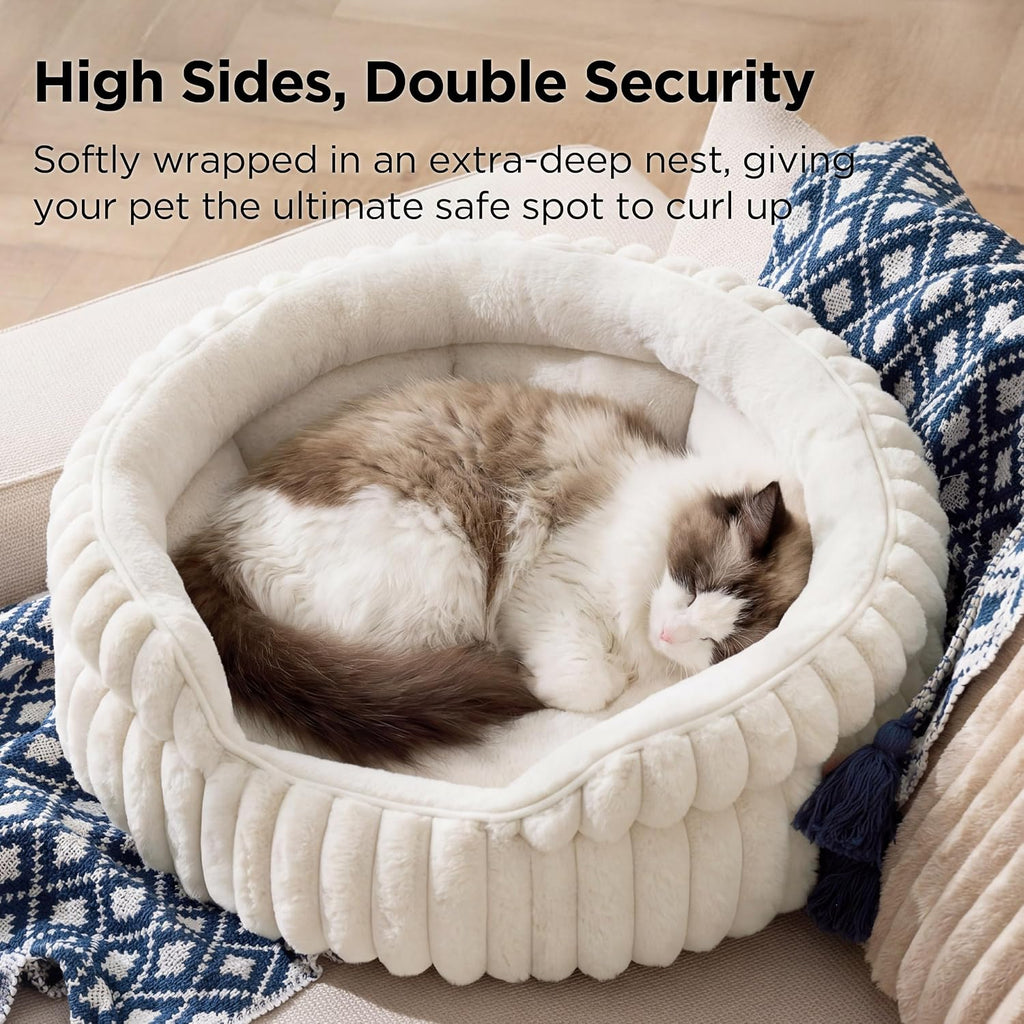 Bedsure ComfyFleece® Washable Cute Large Cat Bed,Soft Round Puppy Bed,23in