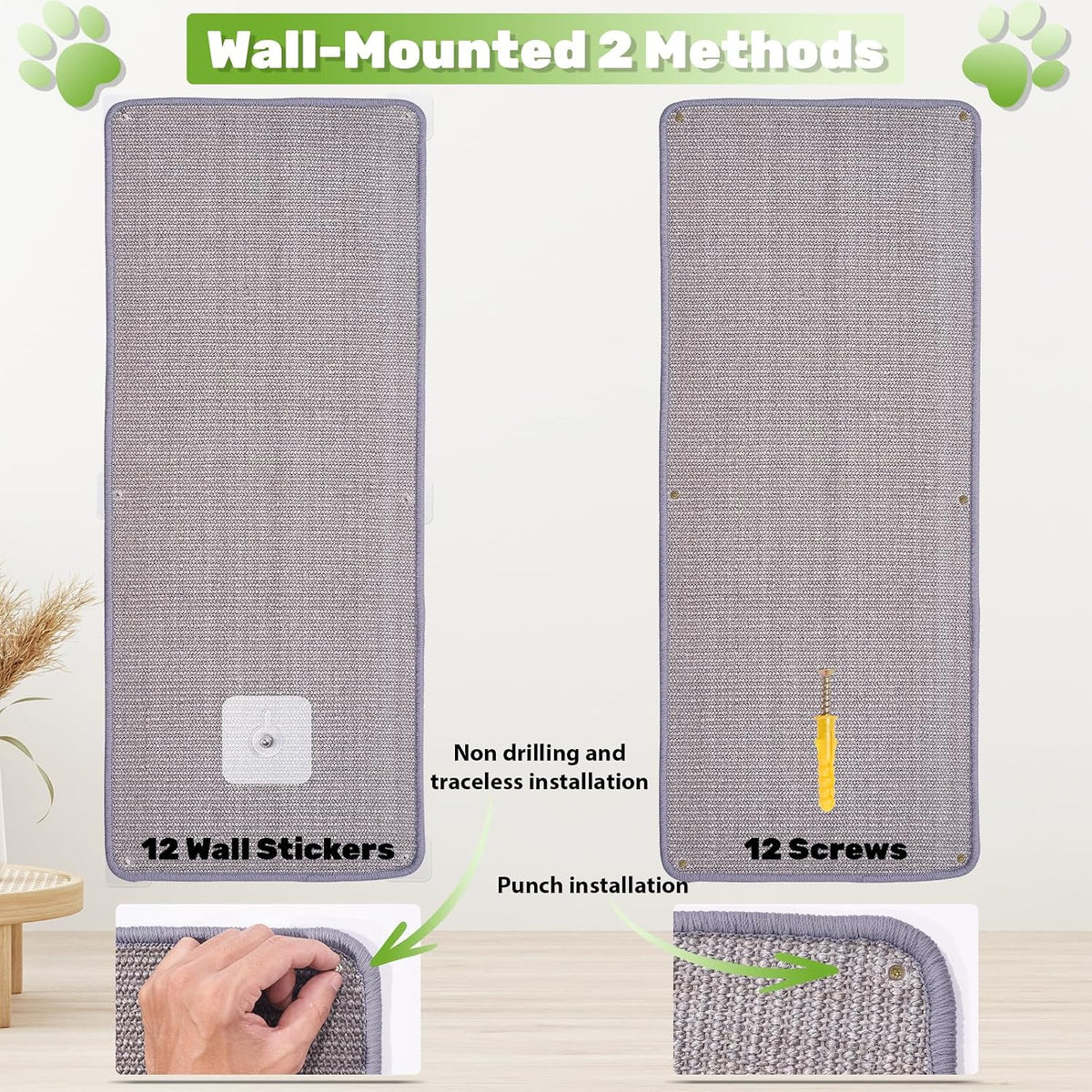 Uranshin Natural Sisal Cat Wall Climbing Carpet, Wall Scratcher Mat Pad