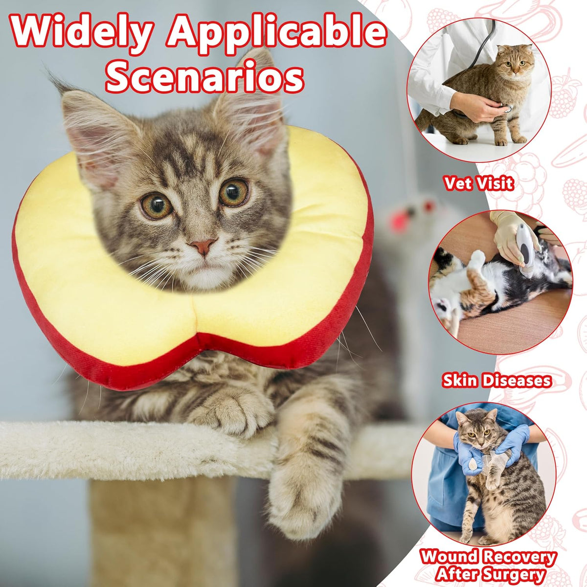 Cat Cone Collar Soft, Adjustable Cat Recovery Cone (Apple, M)