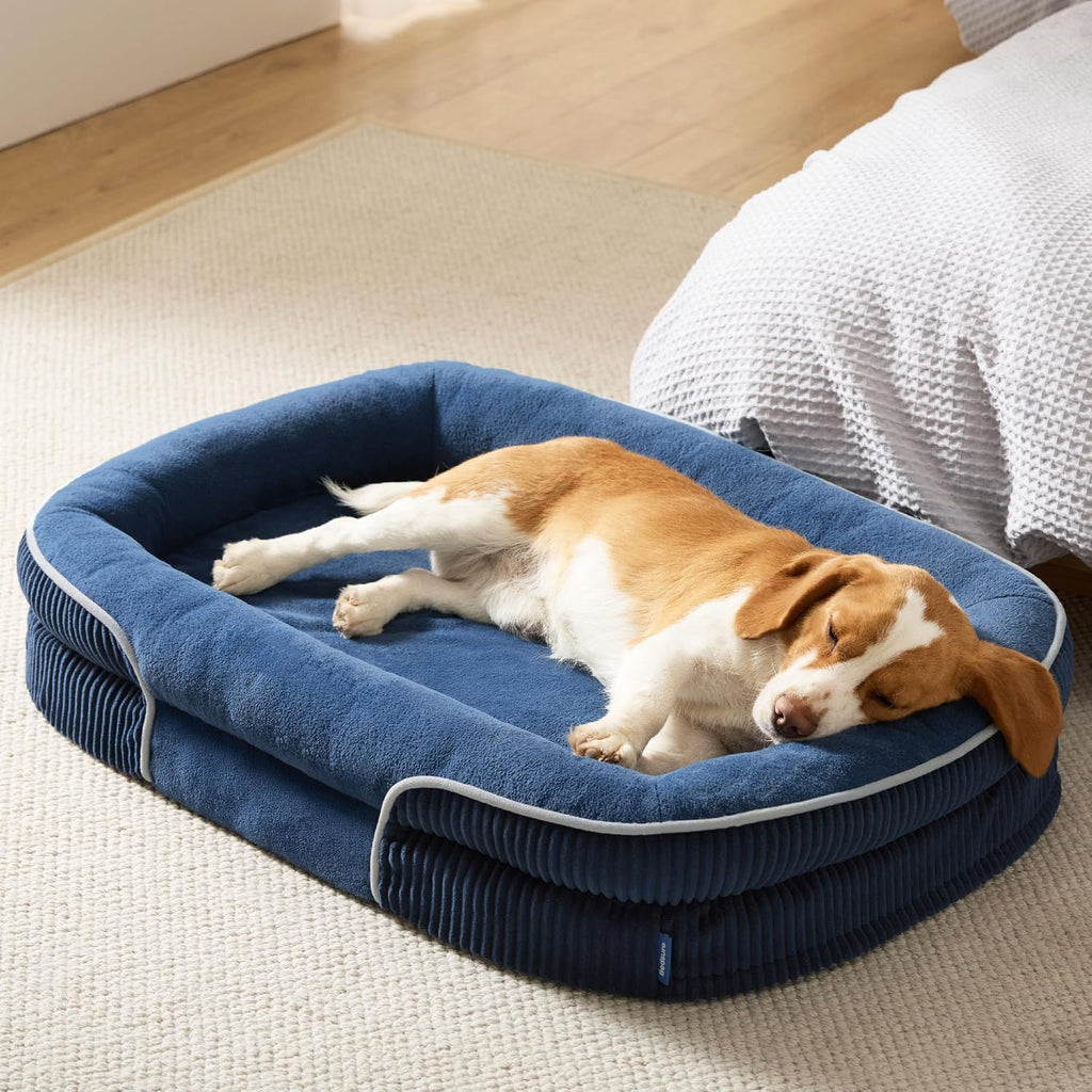 Bedsure 360°Oval Bolster Orthopedic Dog Beds Large Sized Dog,35" Blue