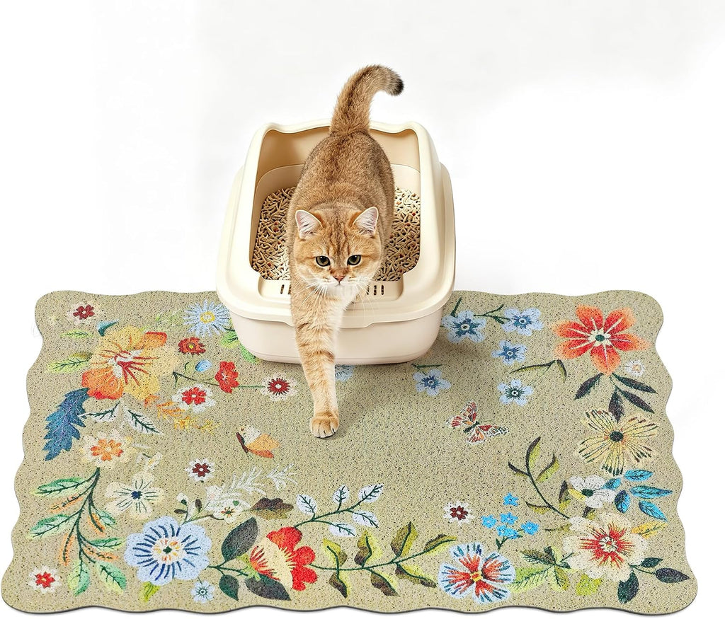 Cat Litter Mat,24"x16" Small Cute Litter Box Mat,Traps 100% Litter