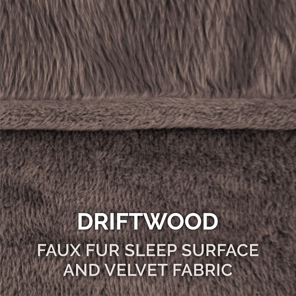 Furhaven Replacement Dog Bed Cover Faux Fur & Velvet Sofa-Style, Machine Washable - Driftwood Brown, Large