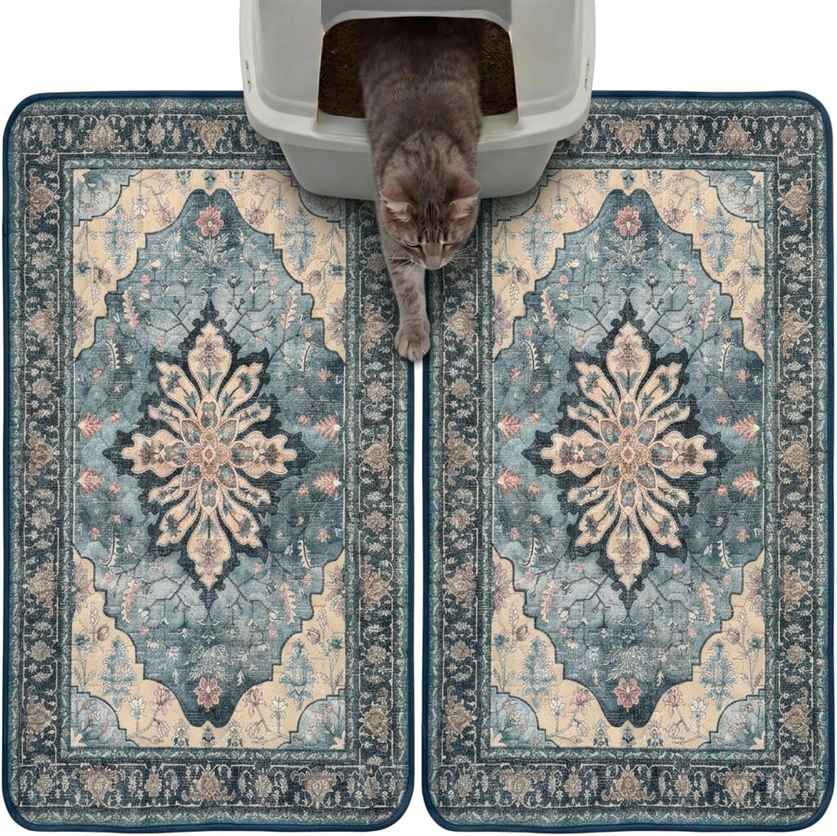 Hompet Cat Litter Mat 2 Pack, 18x28 Machine Washable Trapping Mats for Cats, Super Absorbent & Urine-Proof Cat Litter Box Mat for Floor, Waterproof & Non Slip Kitty Litter Rug