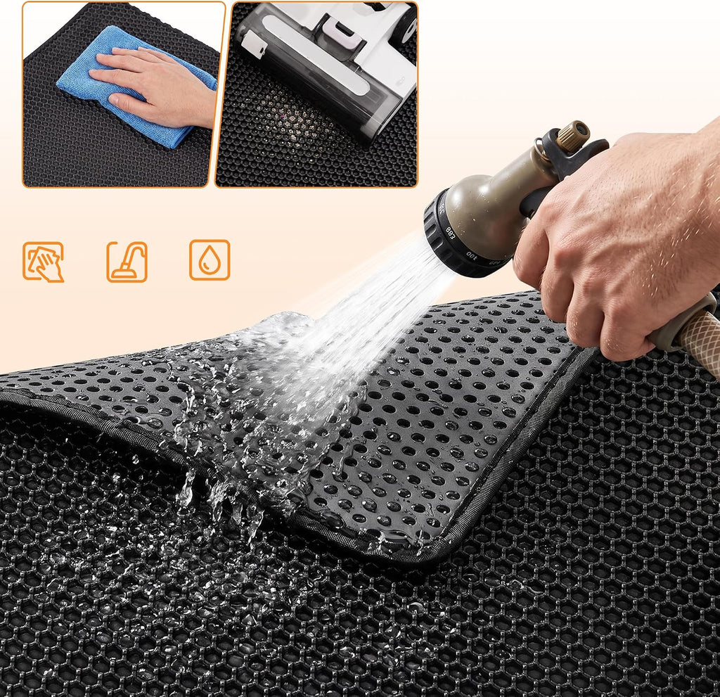 Cat Litter Mat 47"x33" Urine-Proof XL Litter Mat for Litter Box Mat | Large Cat Mat Double Layer Honeycomb Cat Litter Trapping Mat, Litter Matt Fits Litter Box, Easy Clean Rinse with Water Black