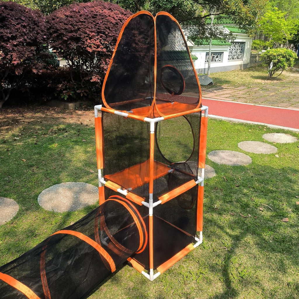 3 in 1 Cat Tent Tunnel 3-Level Climbing Tower with Tunnel Pet Play House Outdoor Large Foldable Cat Enclosure Puppy Playpens (3 in 1)