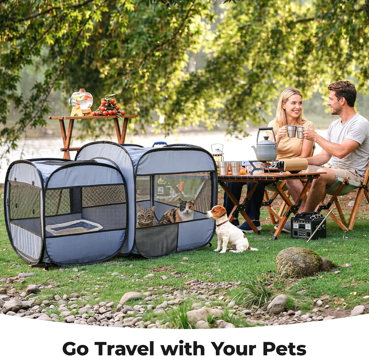 2-in-1 Portable Cat Dog Playpen, Detachable into 2 Separate Cages