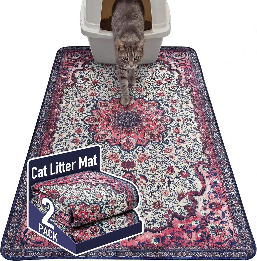 Hompet Cat Litter Mat 2 Pack, 36x60 Large Machine Washable Trapping Mats for Cats, Super Absorbent & Urine-Proof Cat Litter Box Mat for Floor, Waterproof & Non Slip Kitty Litter Rug