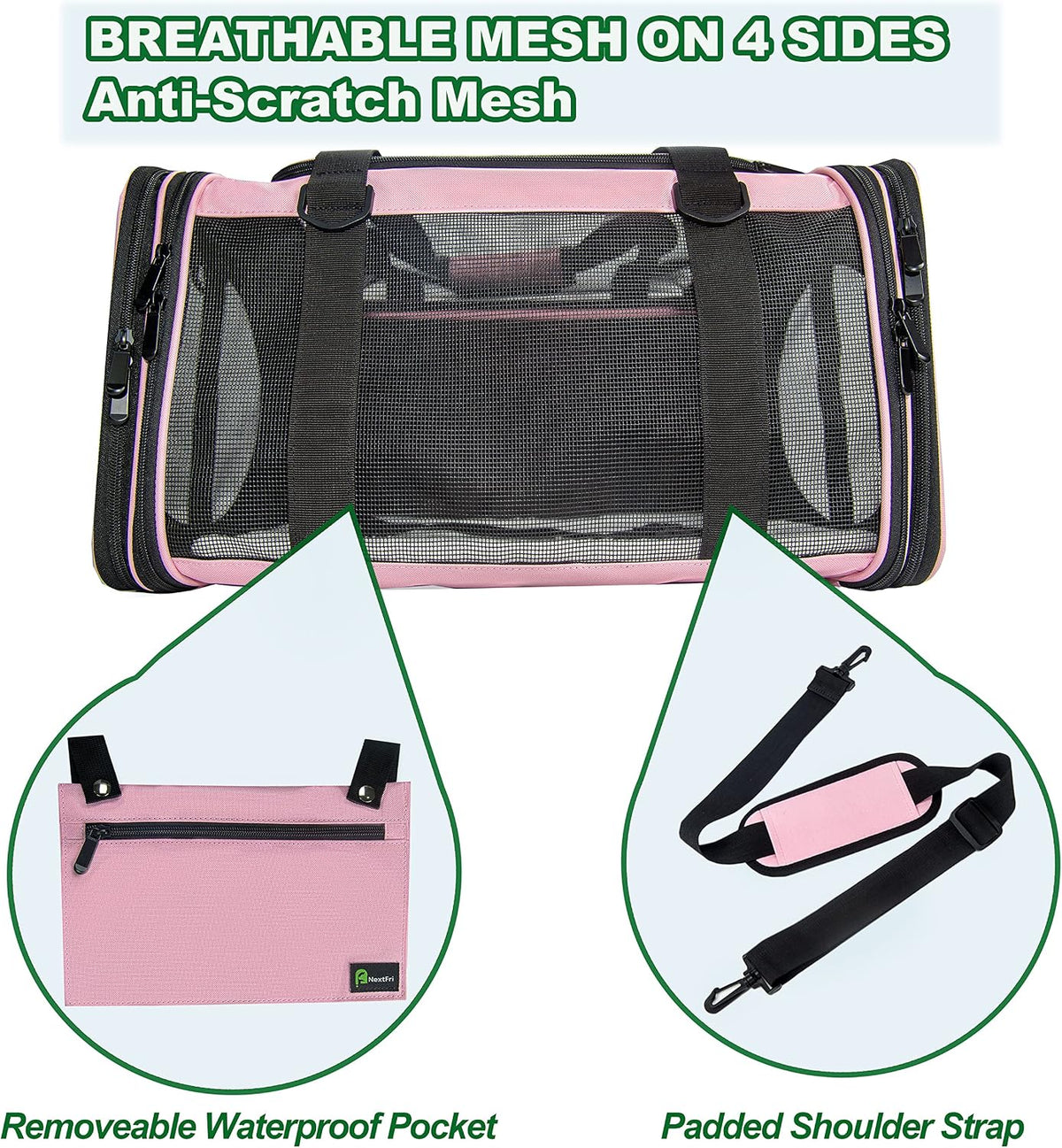 Soft-Sided Pet Carrier for Cats Small Dogs of 15 Lbs Medium Pink