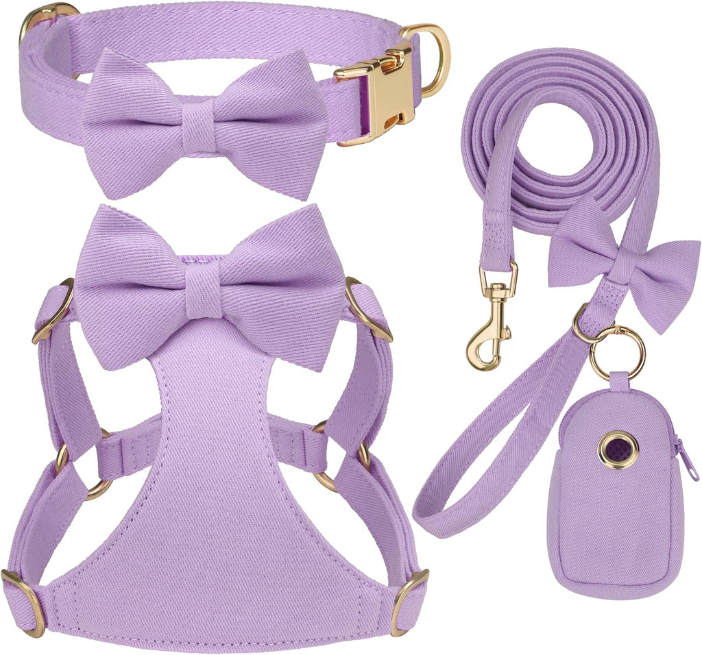 Beirui Cute Small Dog Harness Collar and Leash Set, Purple,XS,Chest 13-28"