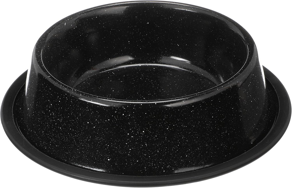 Neater Pet Brands - Outdoor Camping Style Pet Bowl - Enamel Ware Blue Black Granite Colors - Dog Cat No Tip Skid Bowls (32 oz, Black) 
