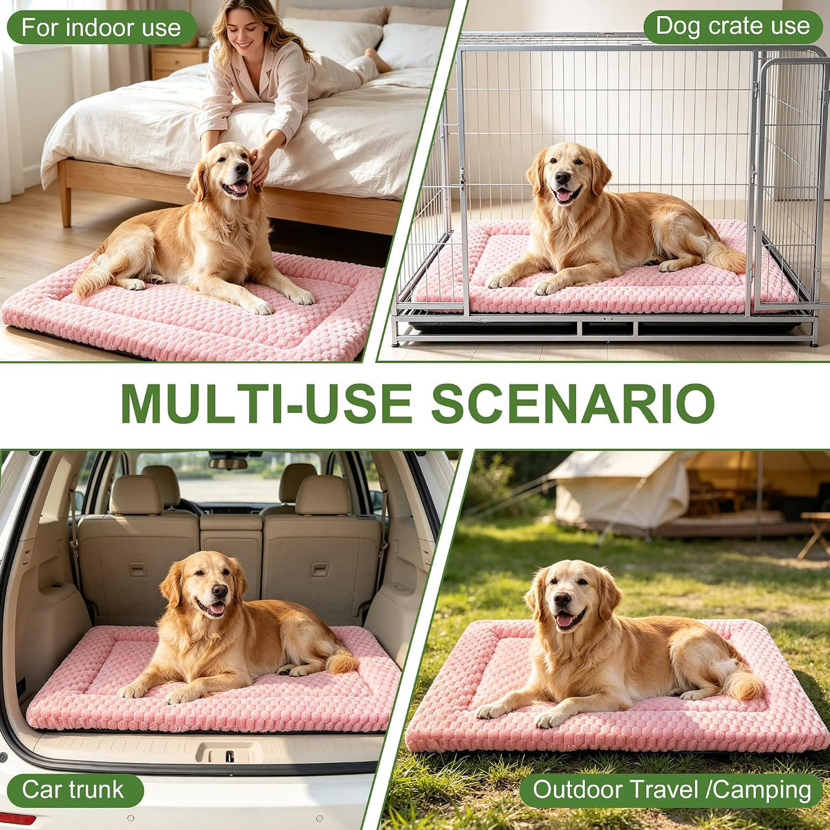 Dog Bed Mat – Soft & Comfortable Dog Kennel Pad for Crate – Durable Crate Bed & Mat for Dogs & Cats – Ideal for Crate, Kennel, and Home Use，Pink：XL(42"*28"*1.5")