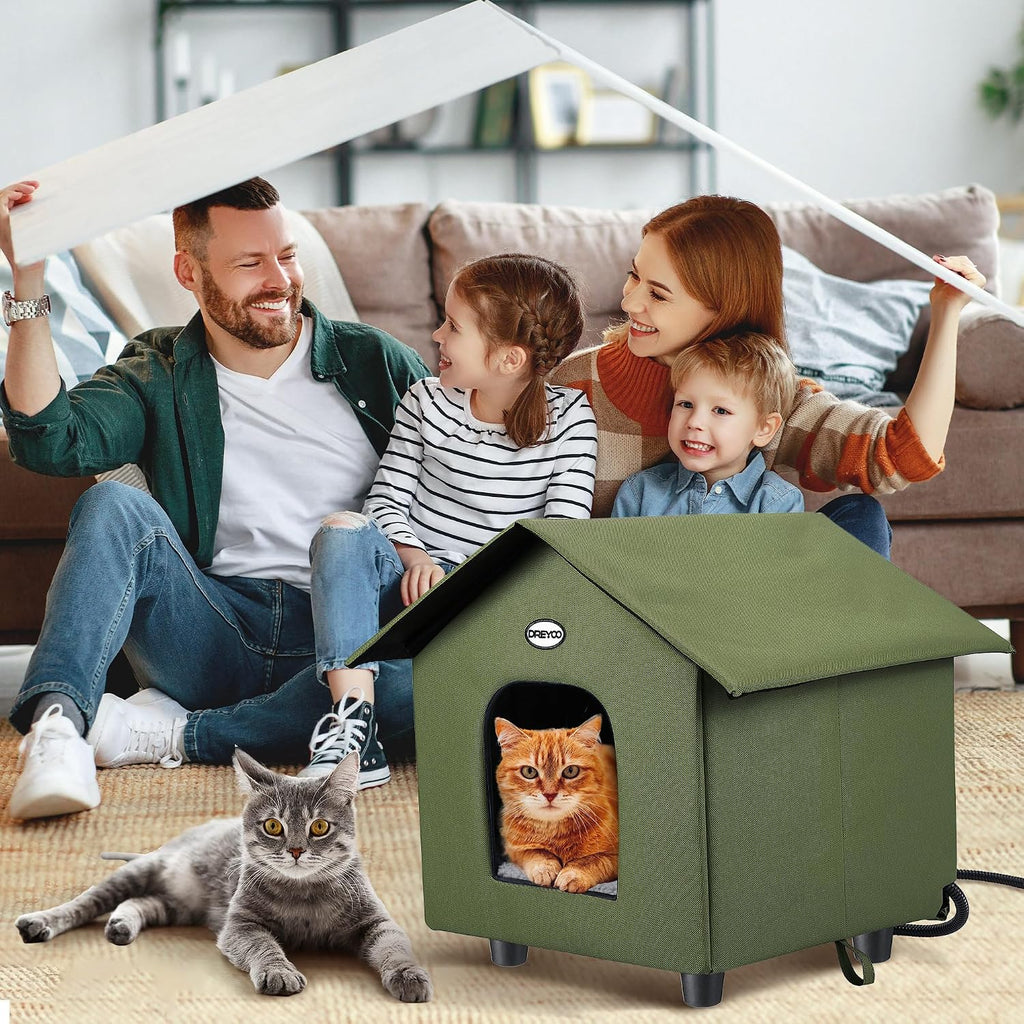 Dreyoo 2 Pack Heated Cat House Weatherproof, Green
